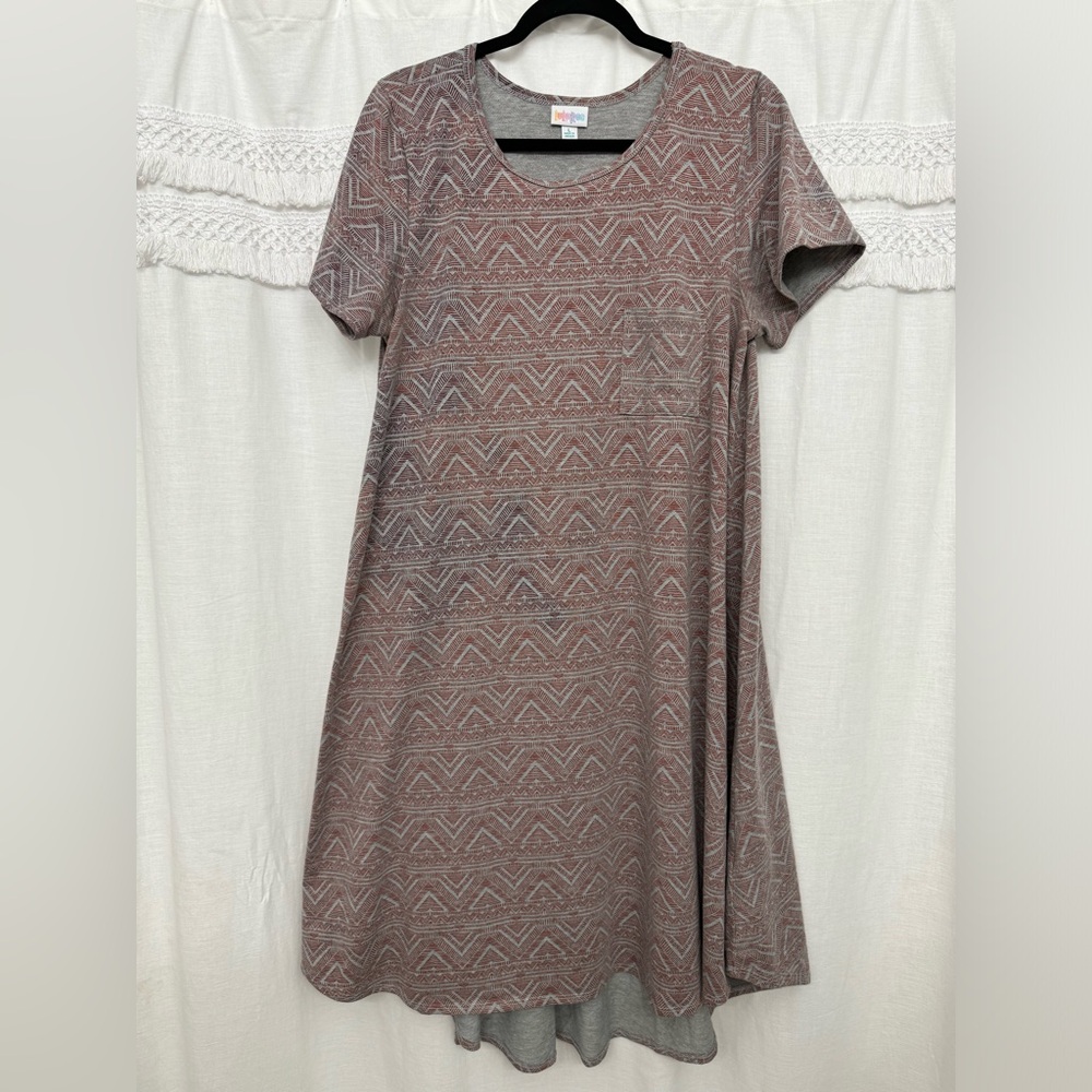 LuLaRoe Gray/Rust Geometric Midi Dress with Pocket
